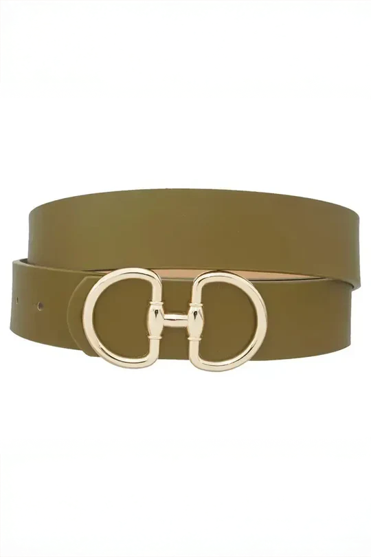 Green belt with gold buckle on a white background