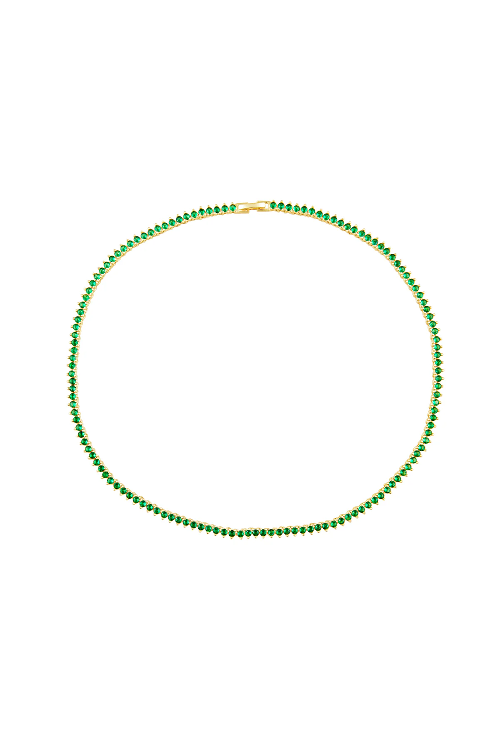 Green beaded necklace on a white background