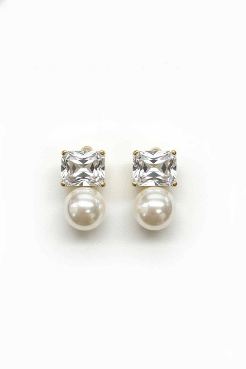 Clear stone and pearl drop earrings