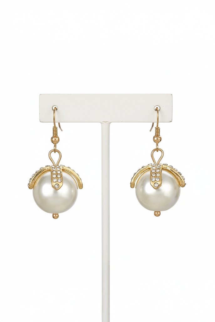 Peal drop earrings with gold and pave detail