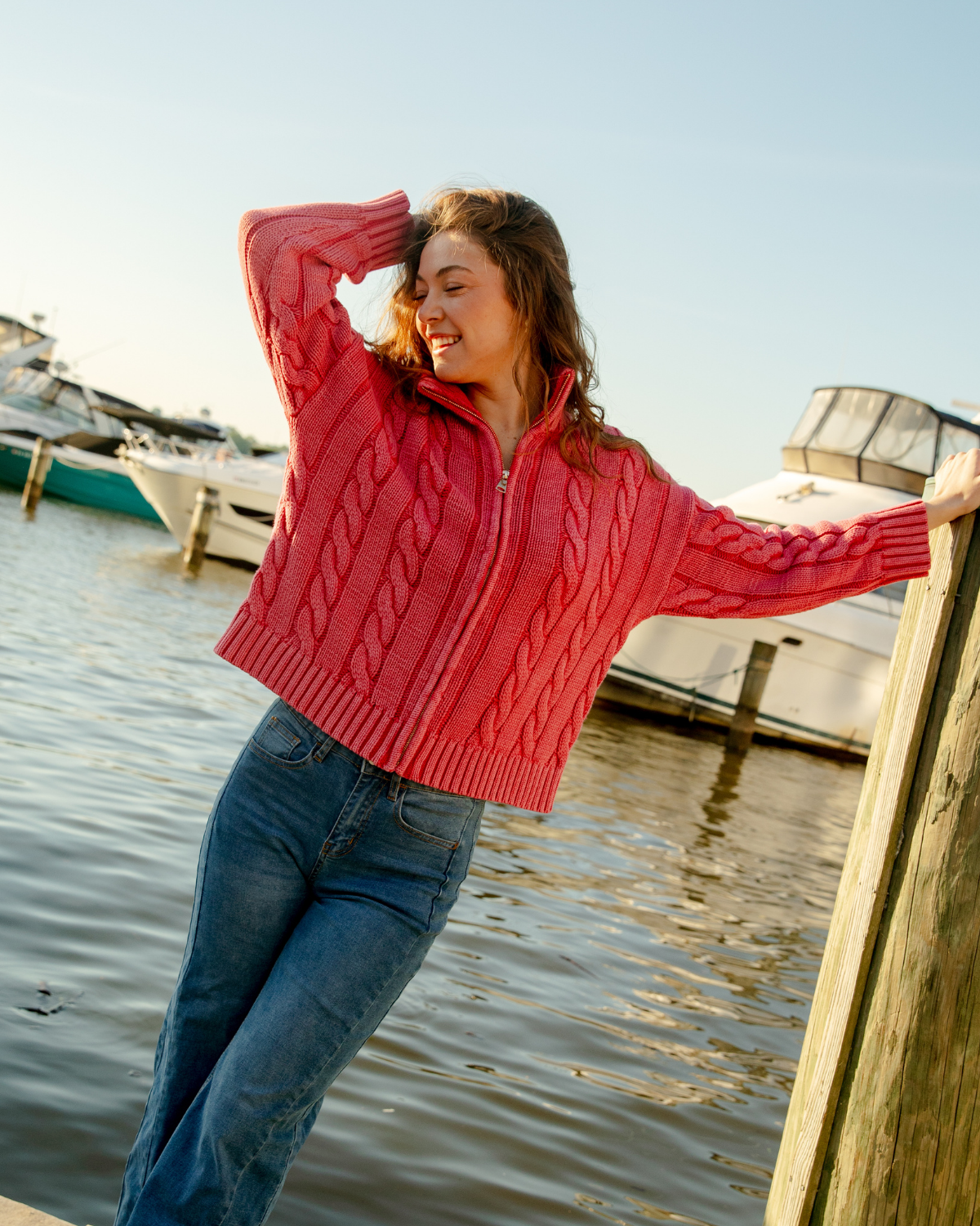 Woman in The Stonewash Cotton Full Zip