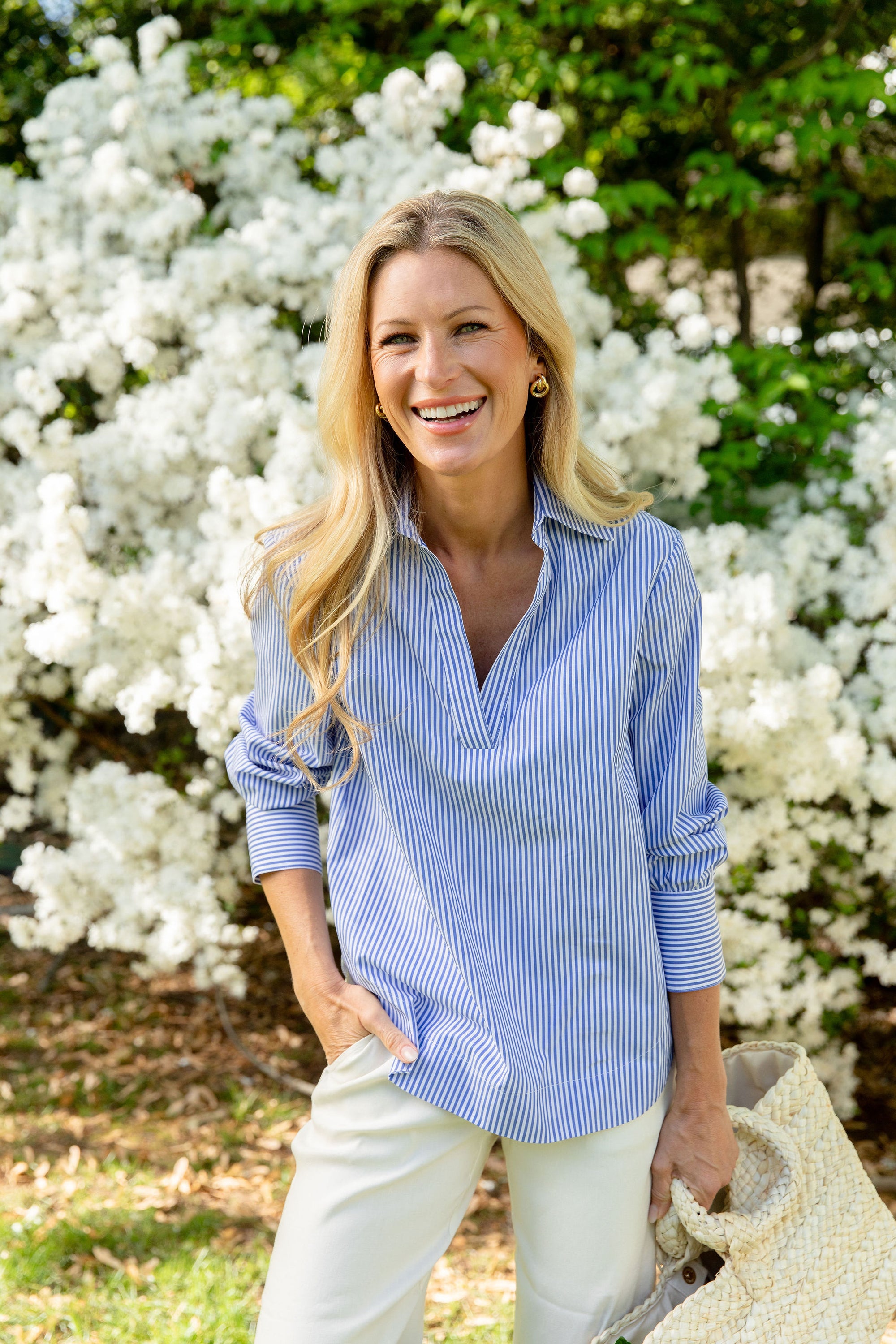 The Jacqueline Top in Blue Stripe