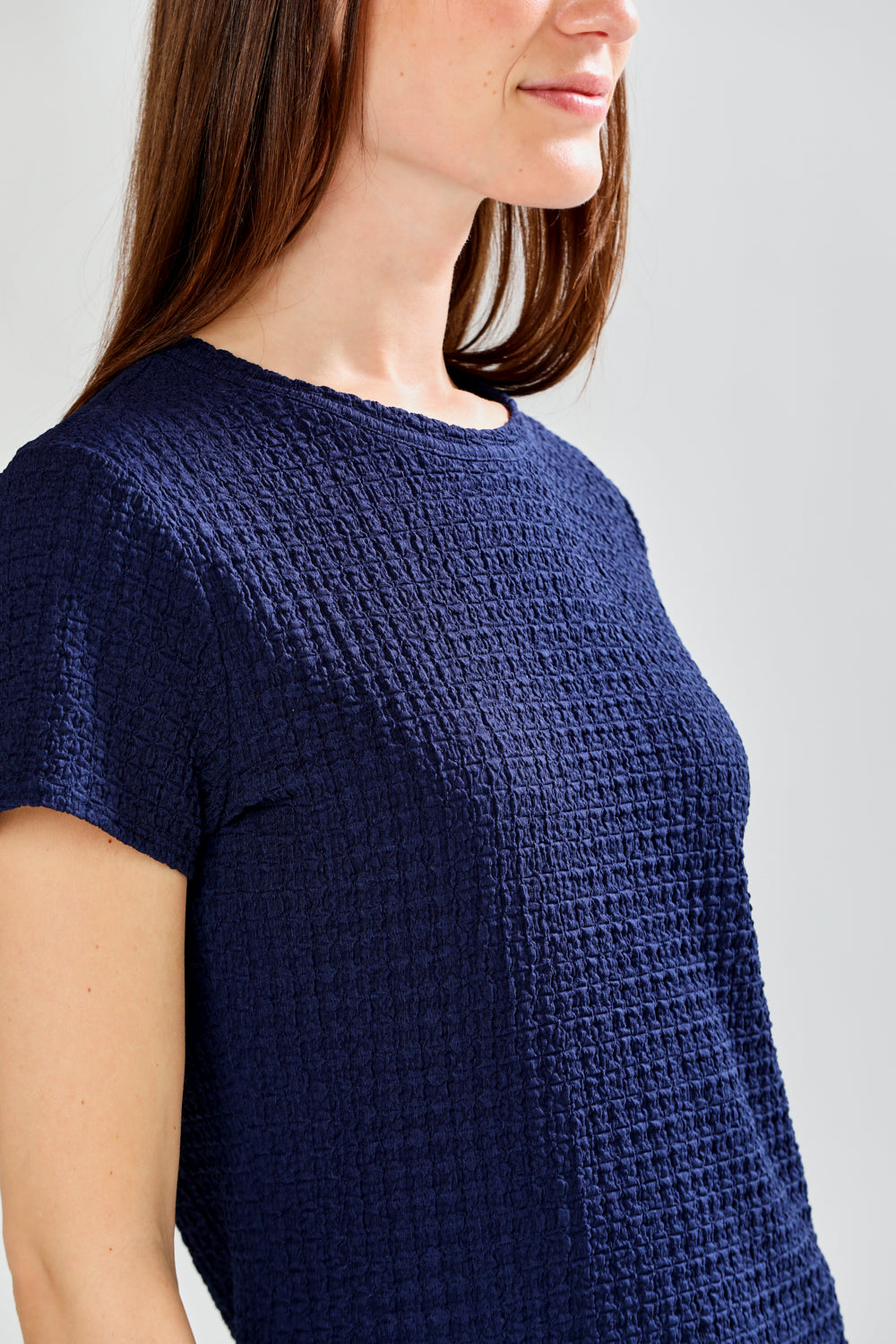 Woman wearing PAMELA TOP - NAVY