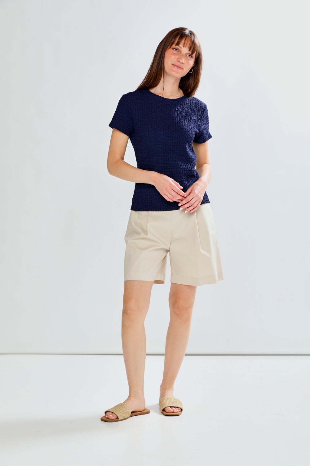 Woman wearing PAMELA TOP - NAVY