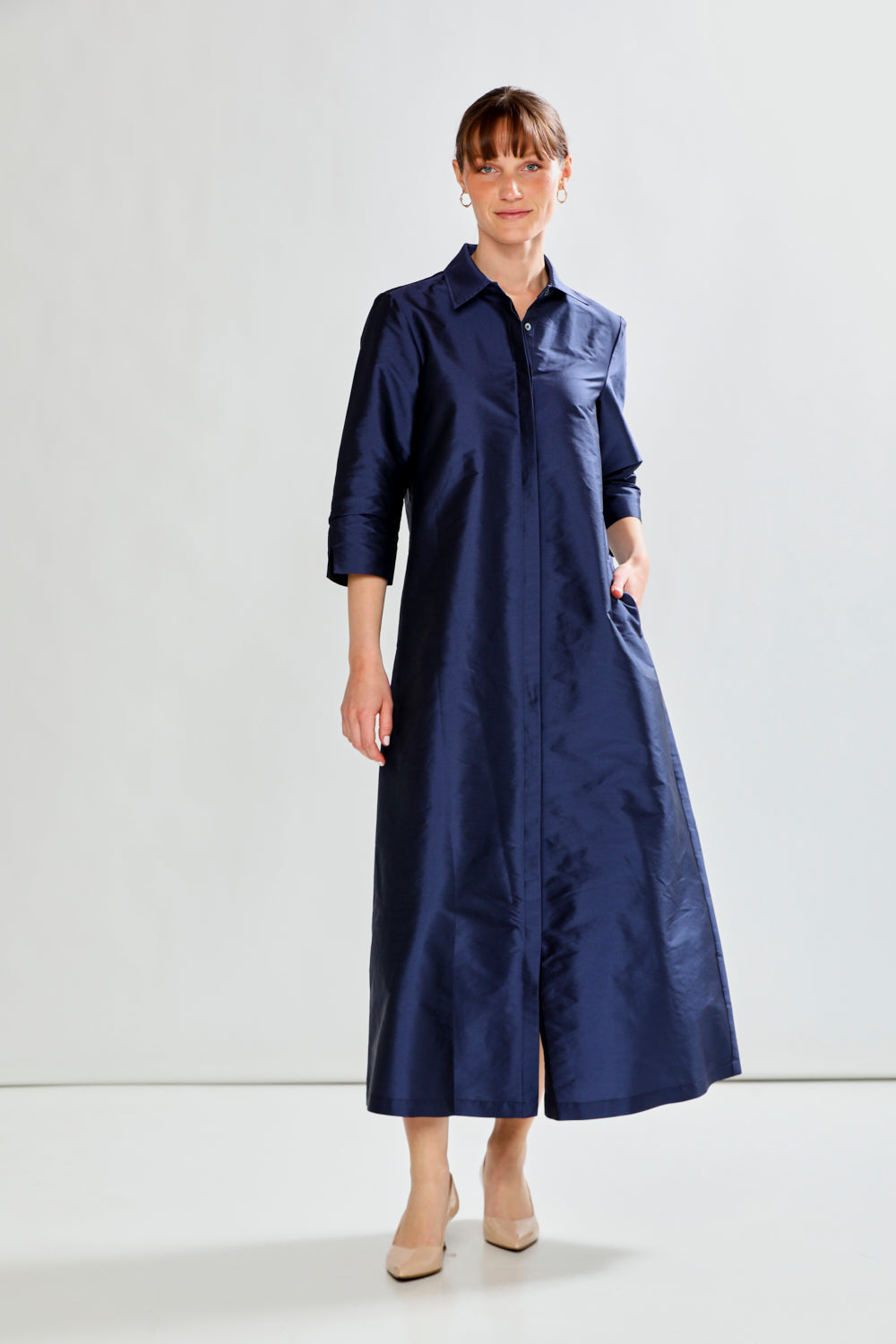 Woman in taffeta dress