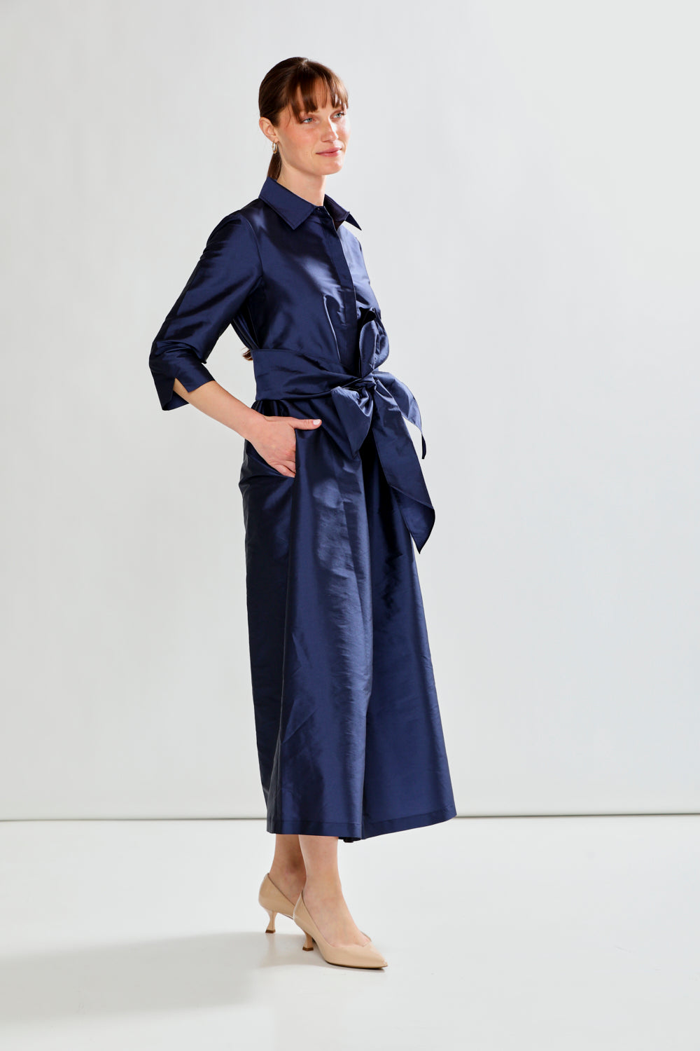 Woman in taffeta dress