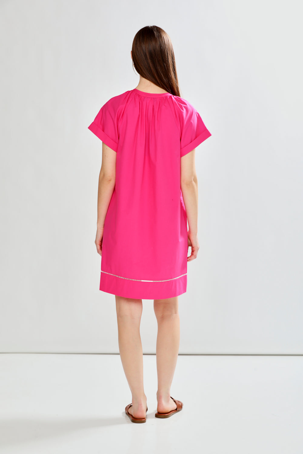 woman in fuchsia dress