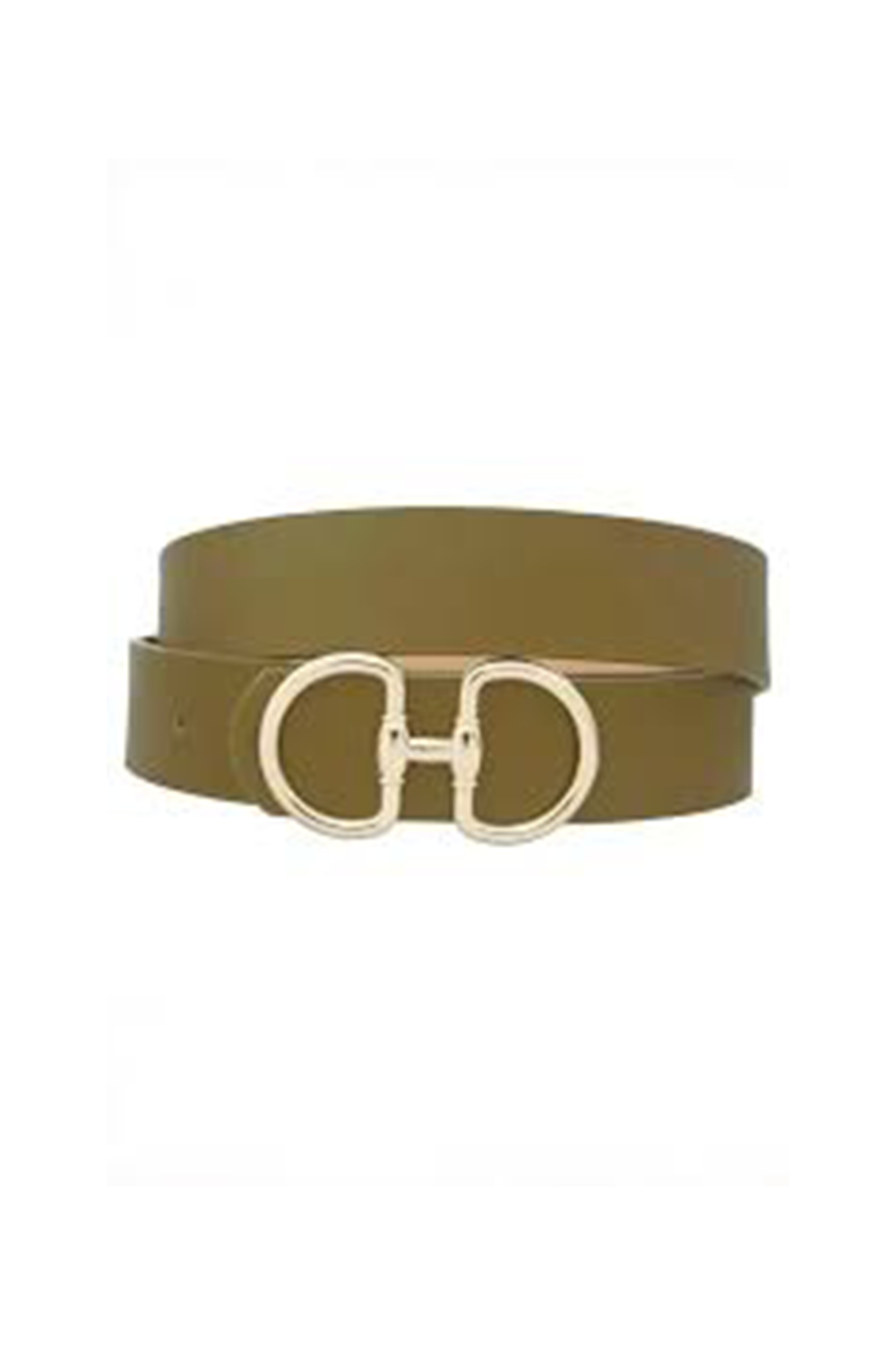 Green belt with a gold buckle on a white background
