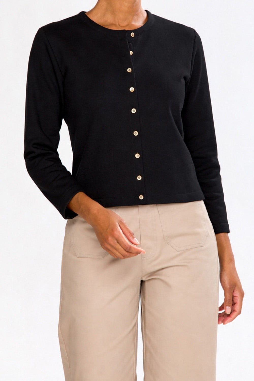 woman in black sweater