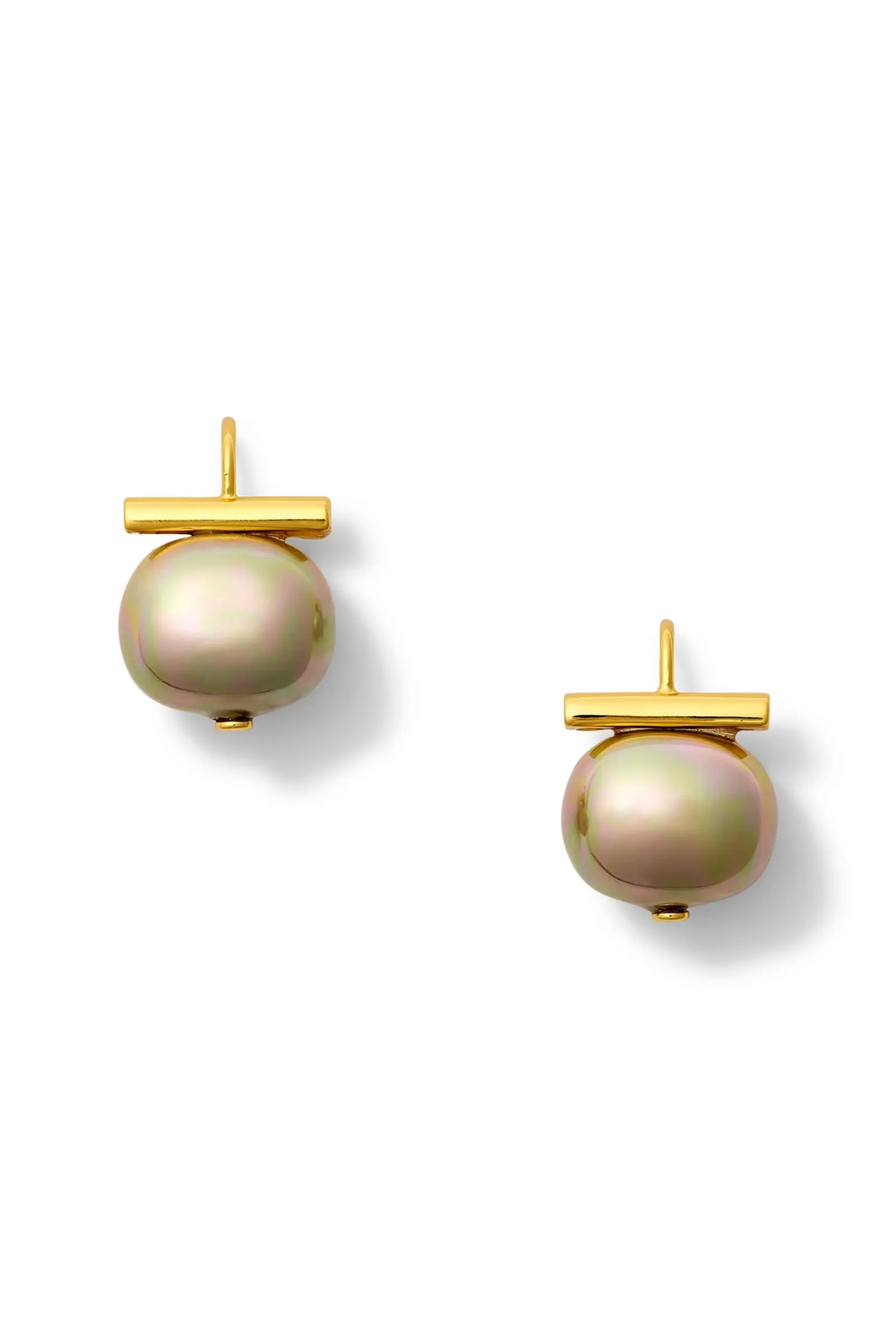 Pair of pearl earrings with gold posts on a white background