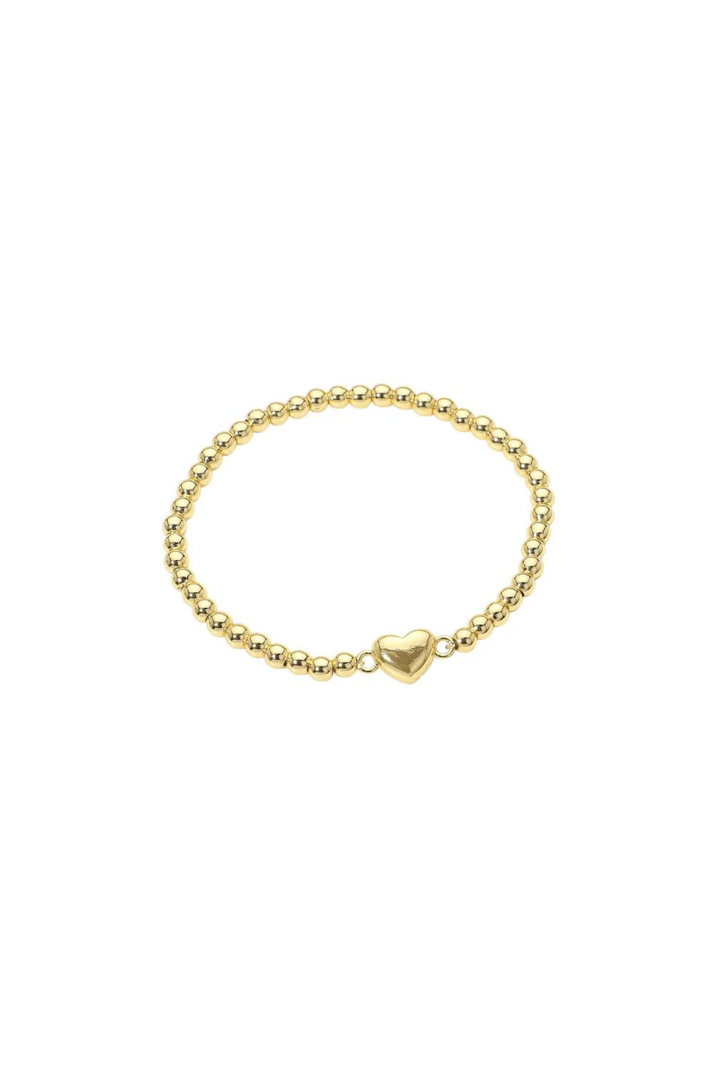 Gold bracelet with a heart charm on a white background
