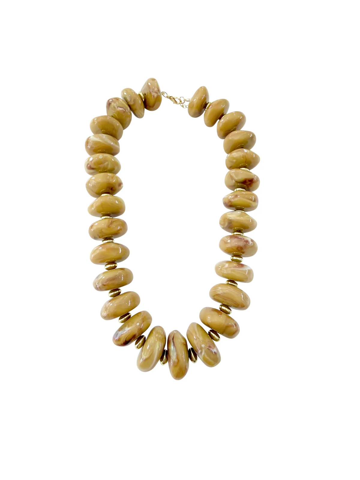 The Randi Beaded Necklace - Tan with polished oval beads in warm neutral tones and a delicate gold clasp for sophisticated timeless style