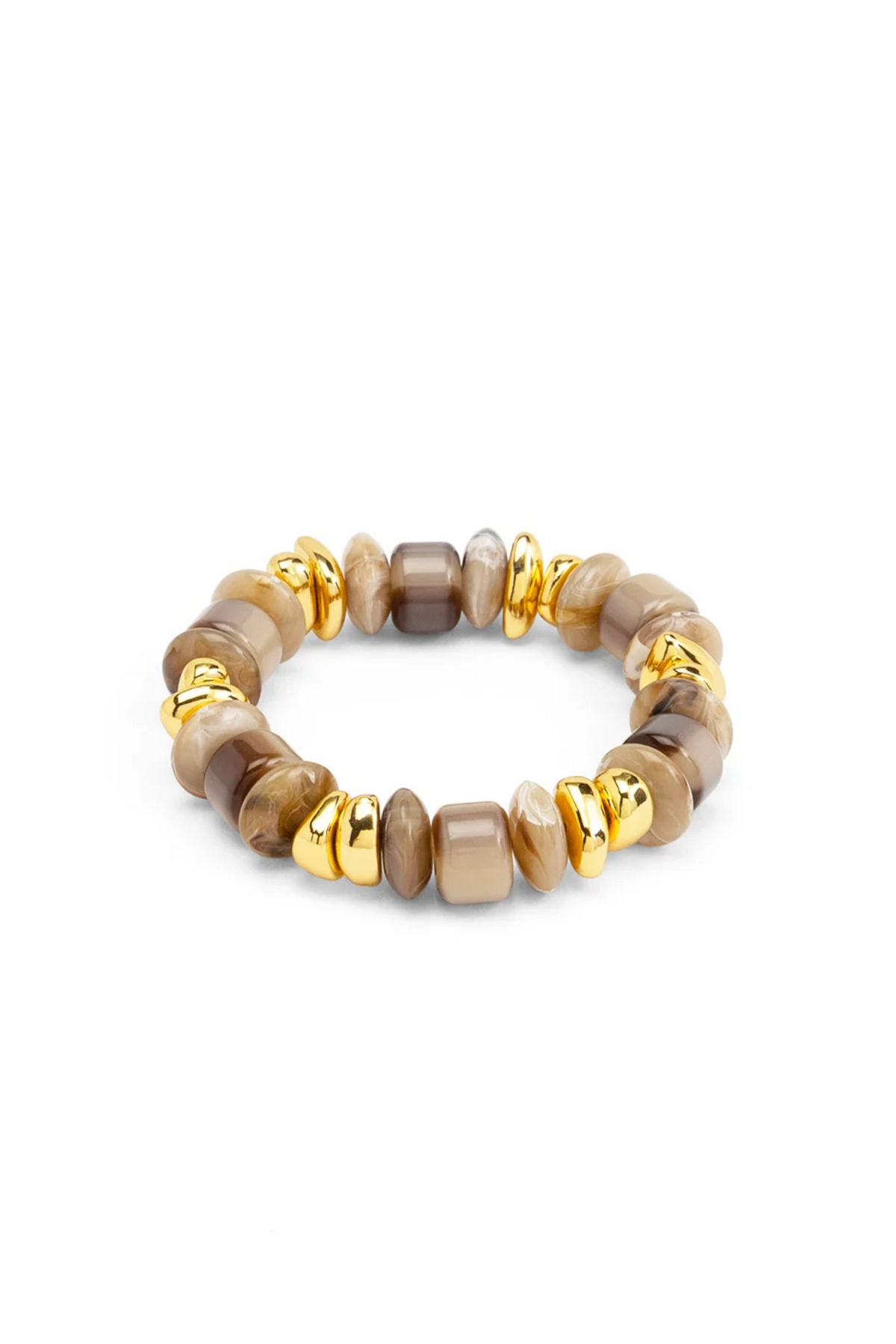 The Delaney Stretch Bracelet - Beige featuring stretch-fit neutral beads with polished gold accents in a chic timeless design for women's accessories and jewelry