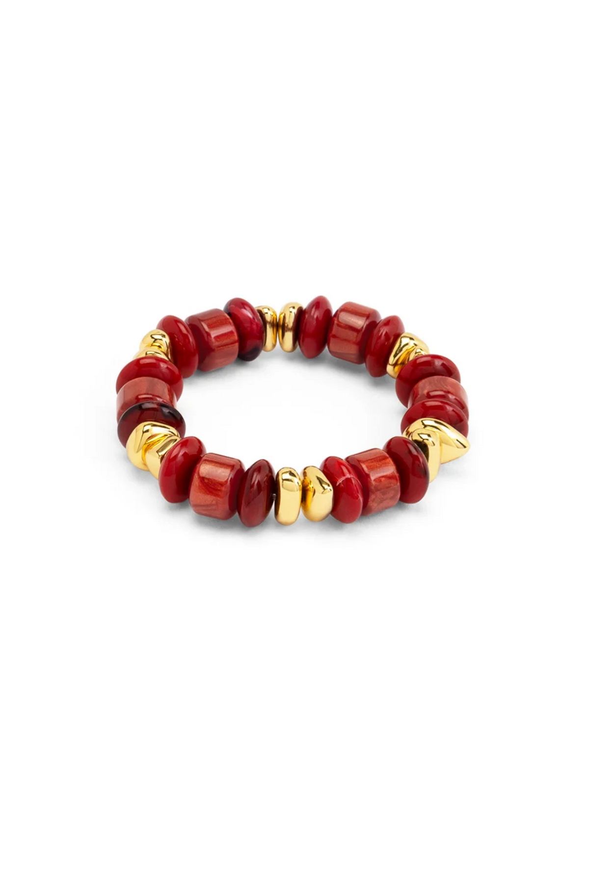 The Delaney Stretch Bracelet - Red featuring polished red beads and gold-tone accents for a chic timeless women's accessories and jewelry look