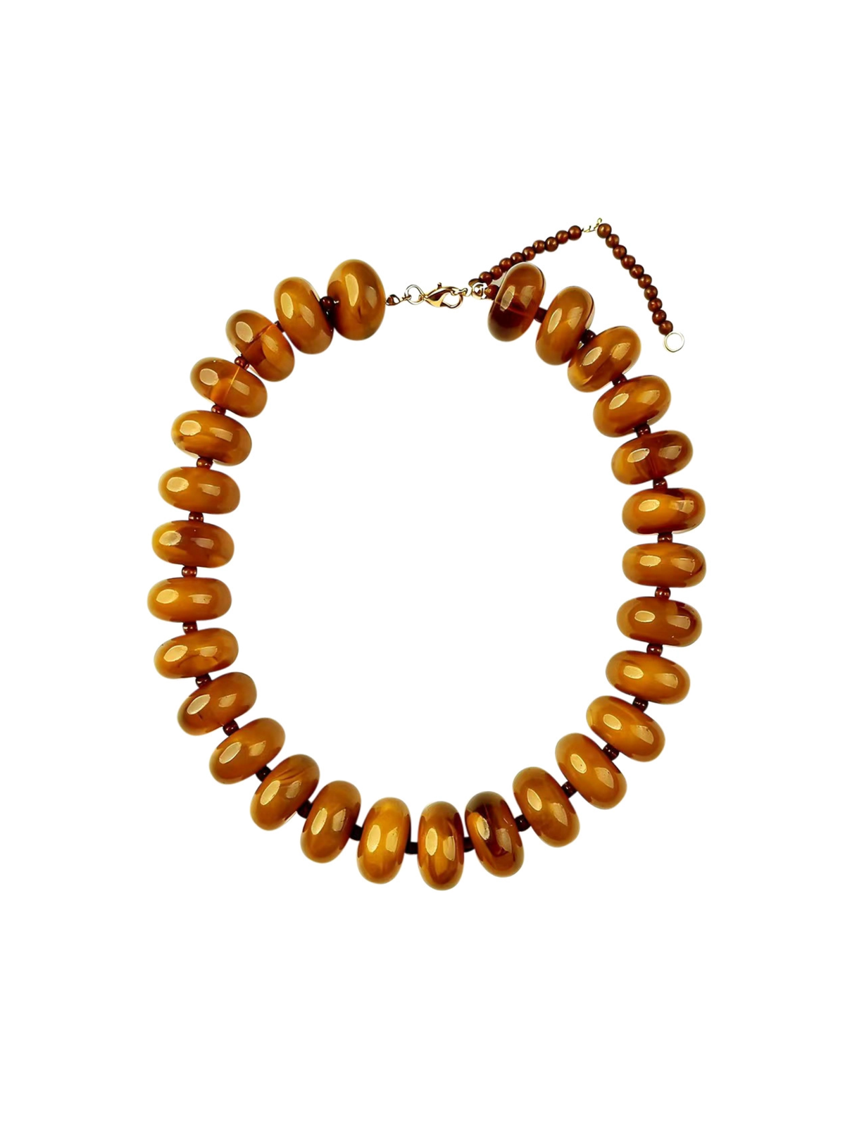 The Bailey Chunky Beaded Necklace - Tortoise with chunky amber tortoise beads, gold tone clasp, and delicate extender chain for a chic timeless accessory