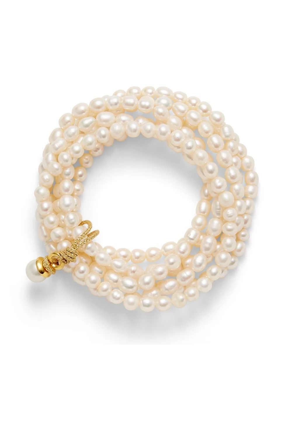 Pearl bracelet with a gold clasp on a white background