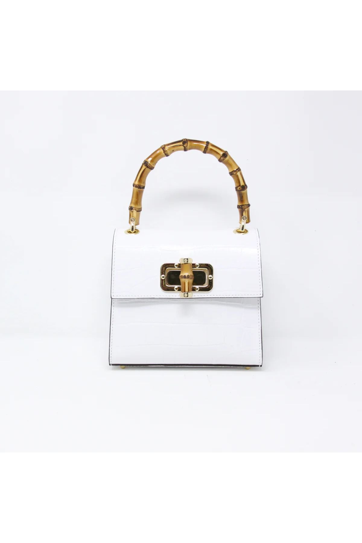 White leather bag with bamboo handle