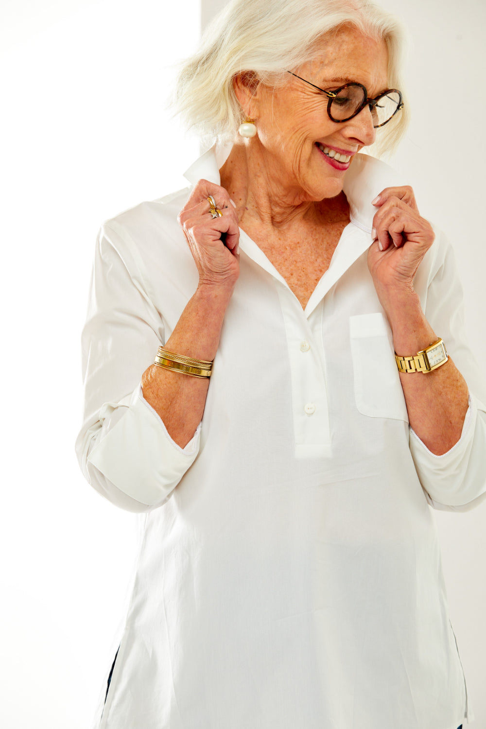 Woman in white shirt