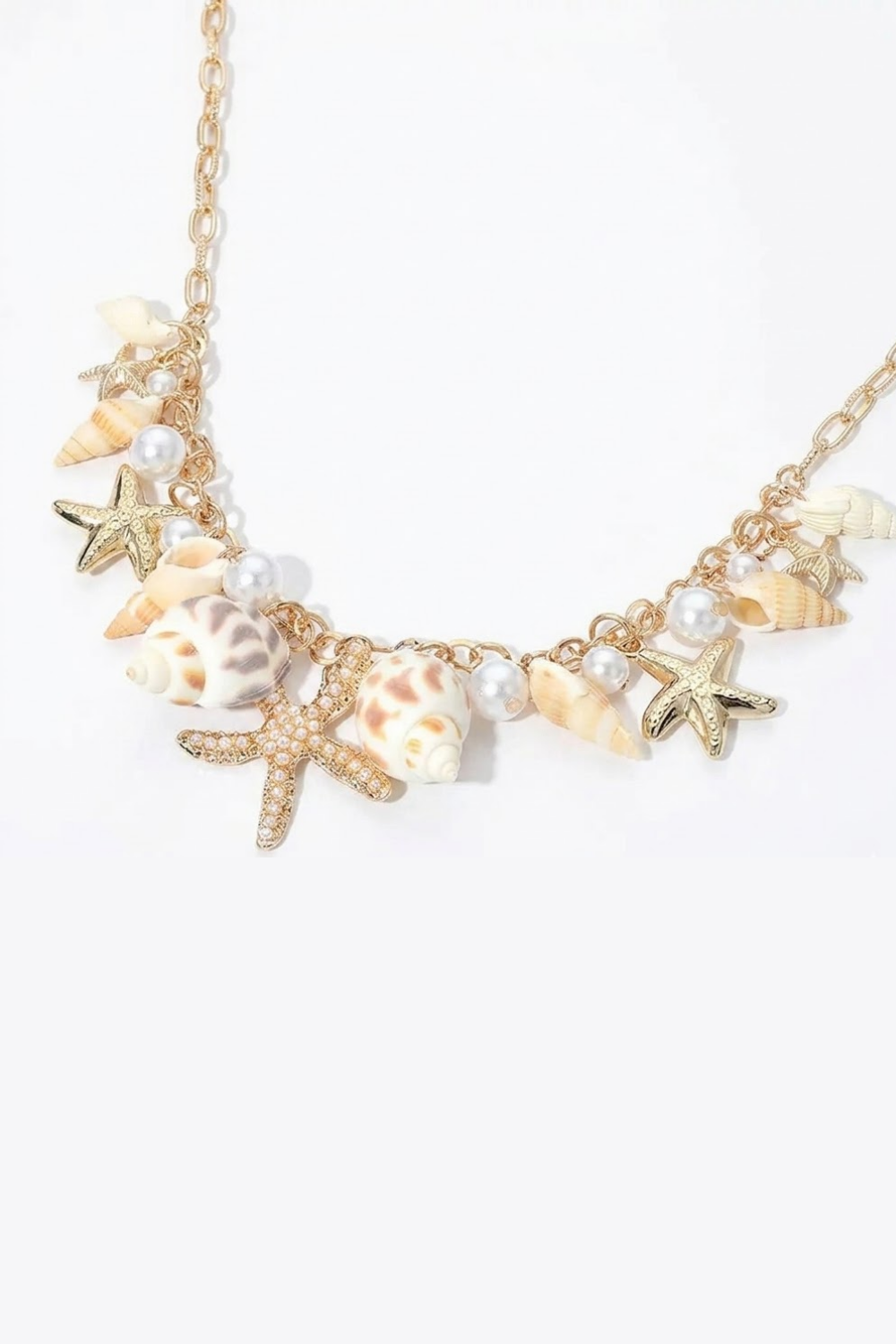Embellished Starfish Seashell Pearl Necklace