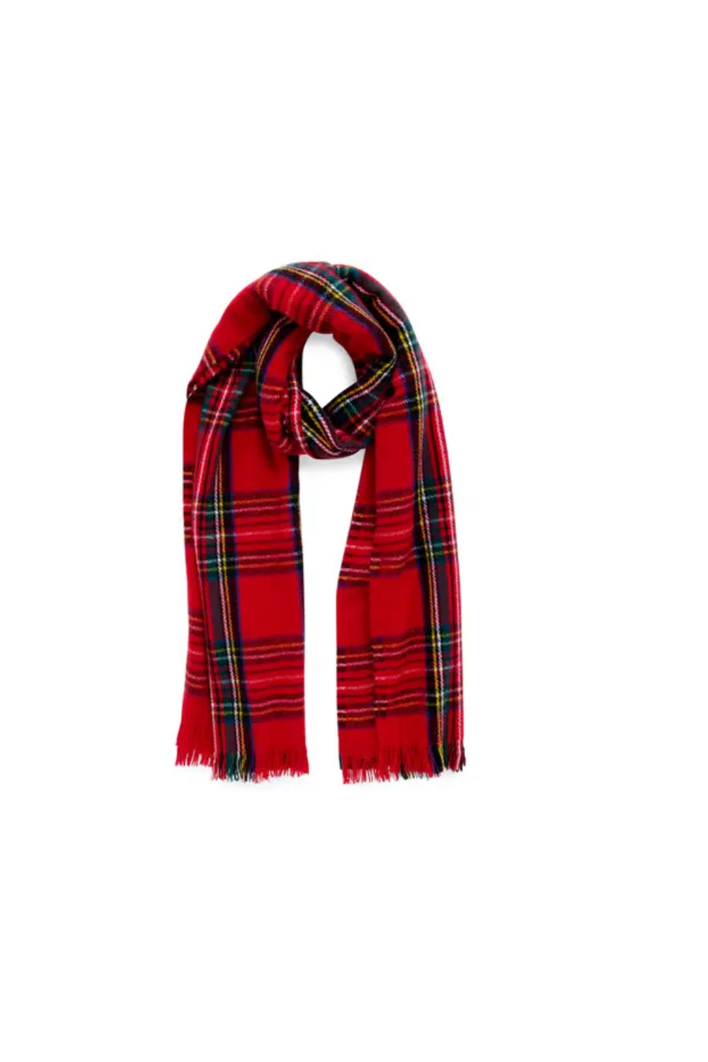 The Blair Scarf - Red red tartan plaid cold weather scarf with fringed ends displayed against a white background