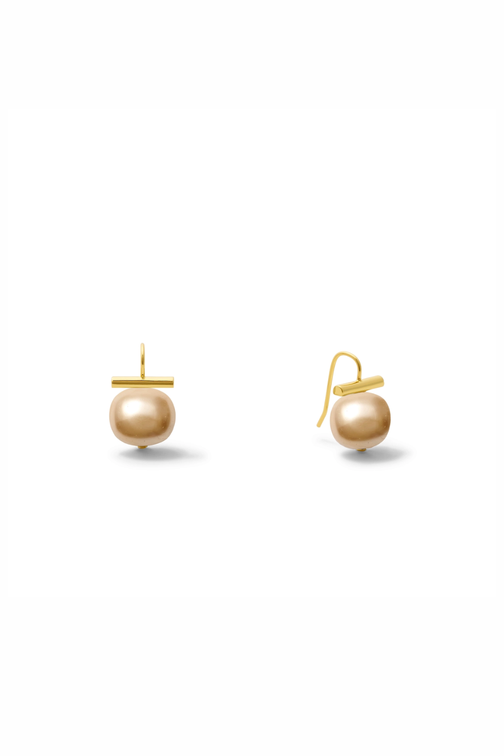 Pair of pearl earrings with gold fixtures on a white background