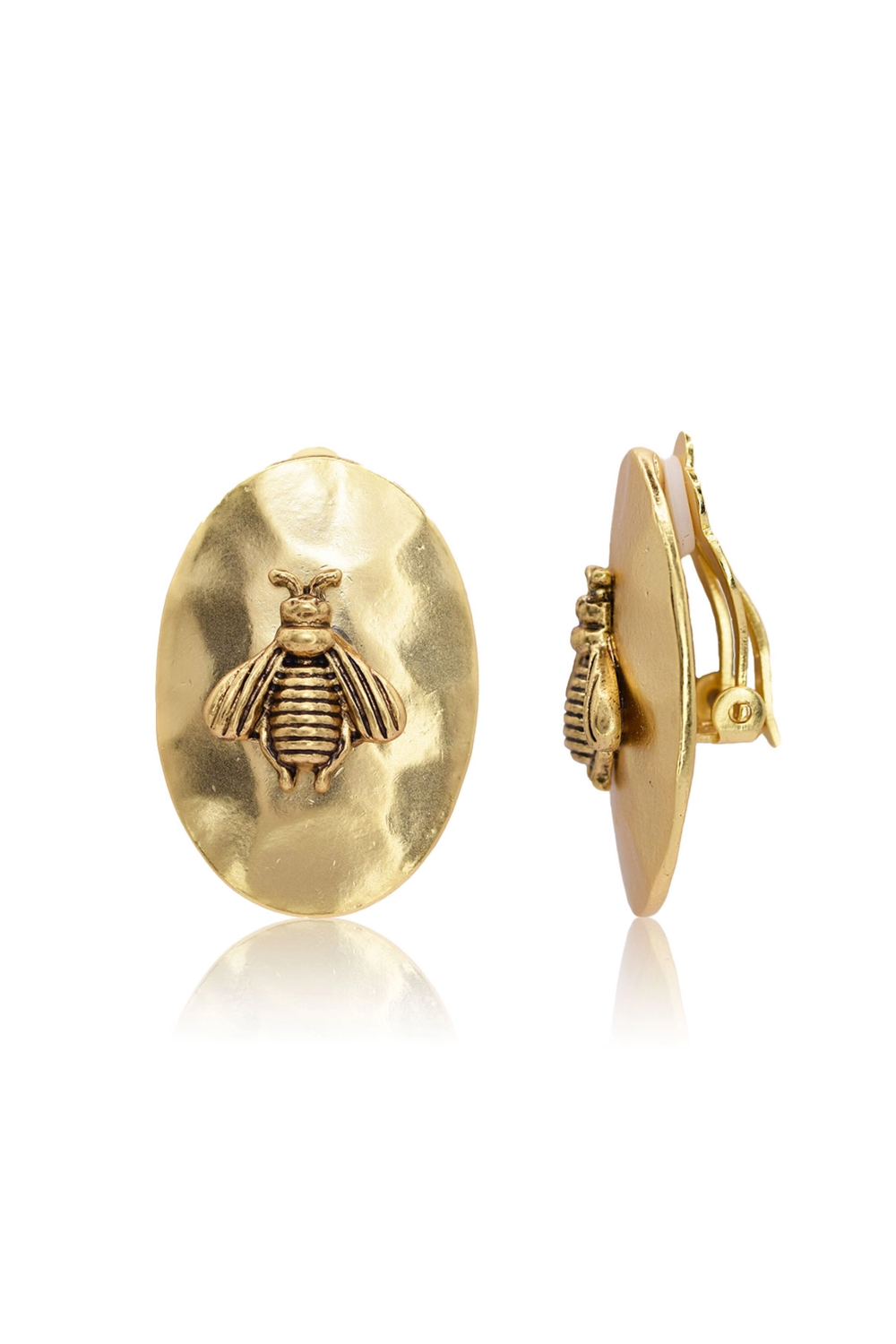 Oval Clip-On Earrings with Bumblebee Accent