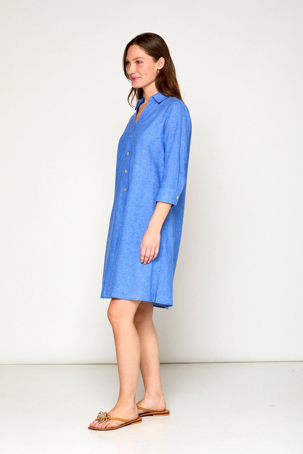 The Linen Bea Shirtdress in Azure