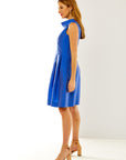 Woman in blue event dress