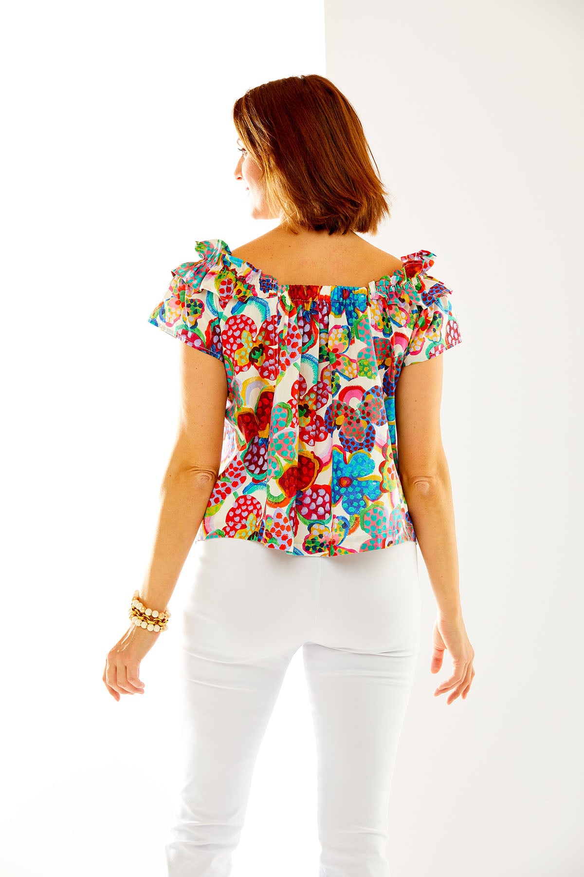 Woman in floral print top