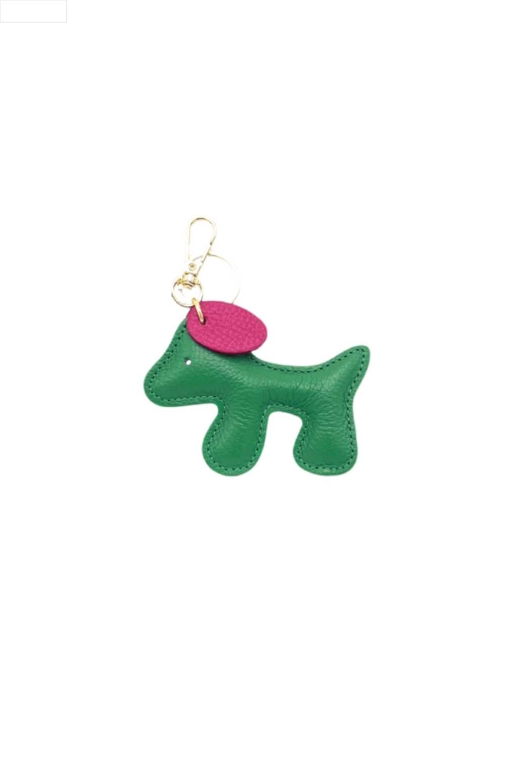 Dog-shaped keychain with a pink tag on a white background