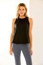 Woman in black sleeveless top