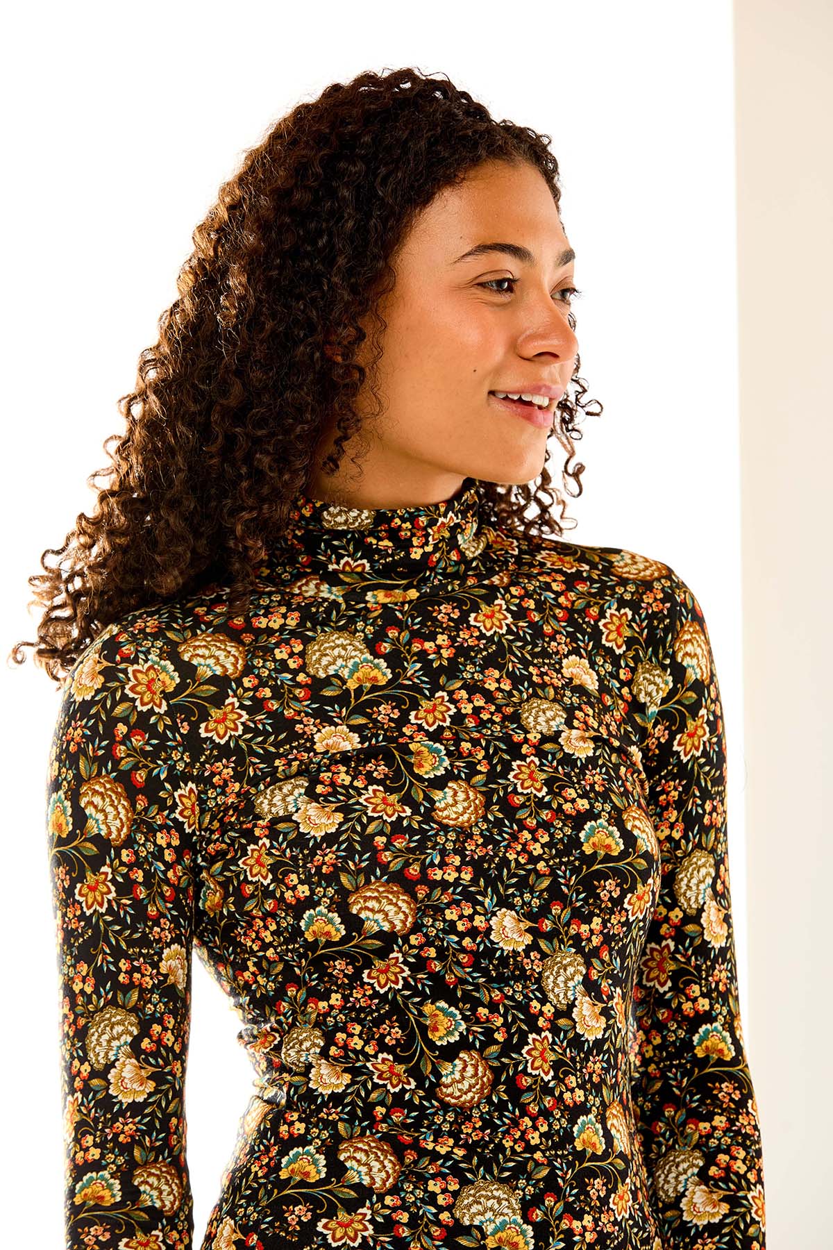 Woman in floral top