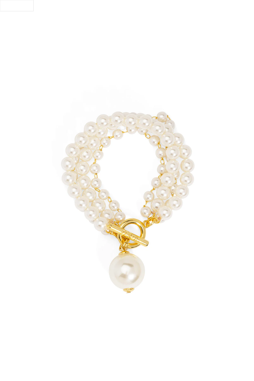 Pearl bracelet with a gold clasp on a white background