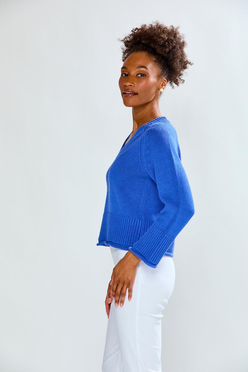 Girl in blue sweater