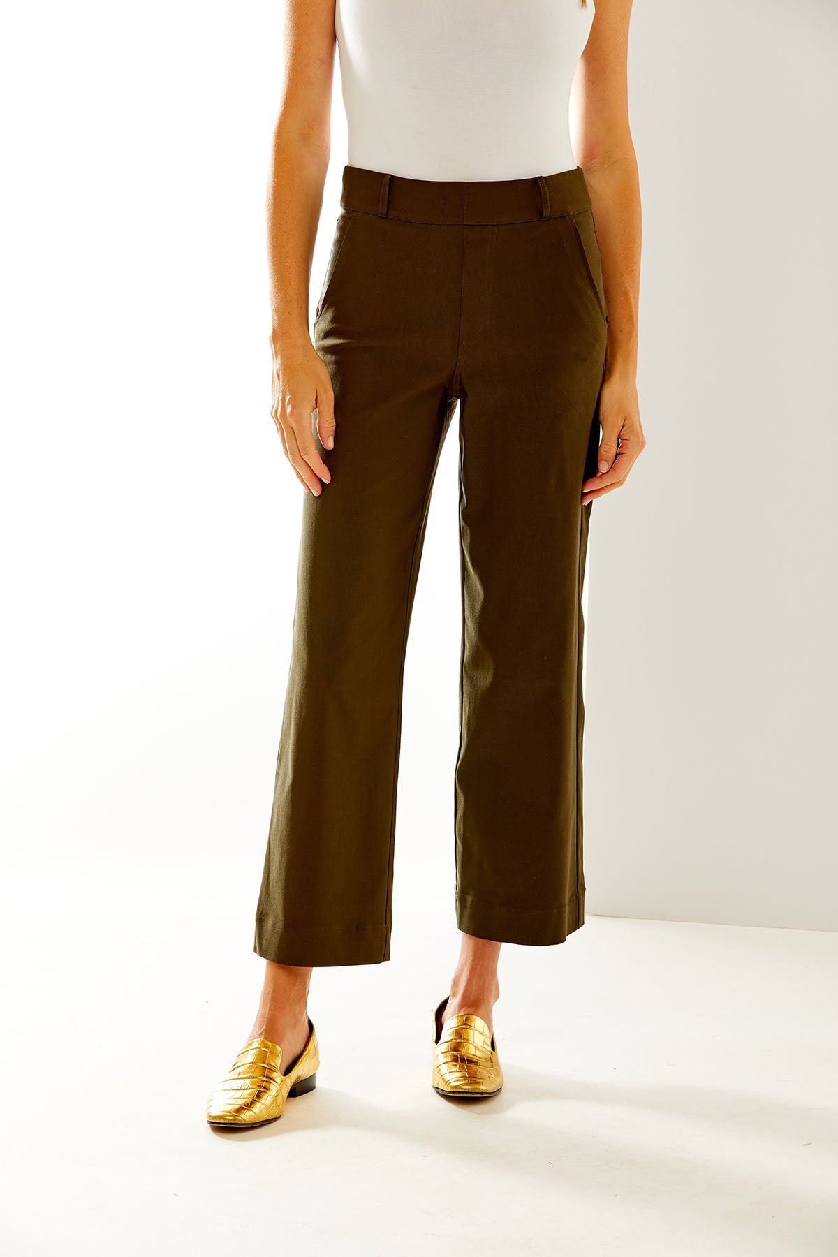 Woman in olive pants