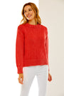 Woman in nantucket red sweater