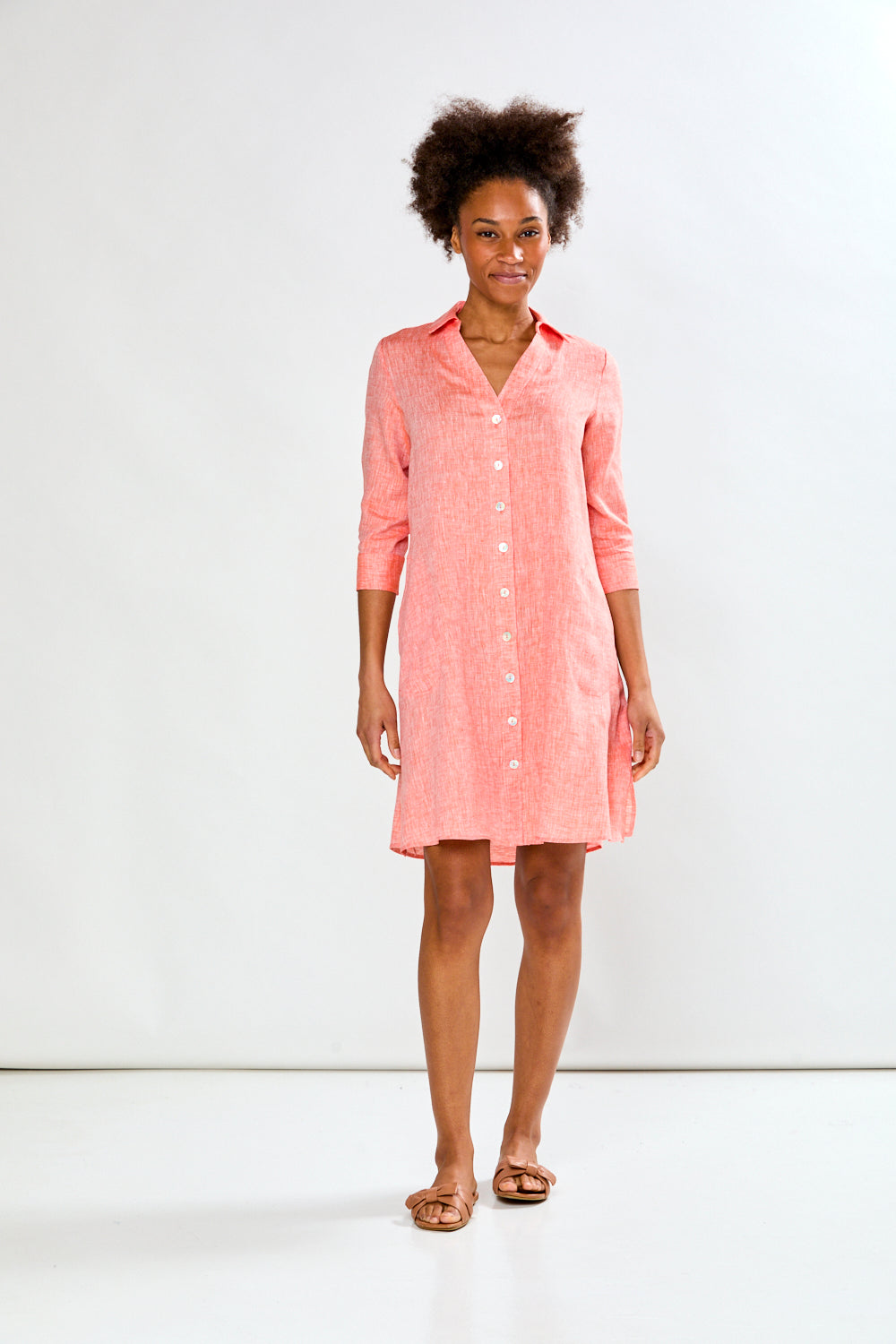 The Linen Bea Shirtdress in Orange