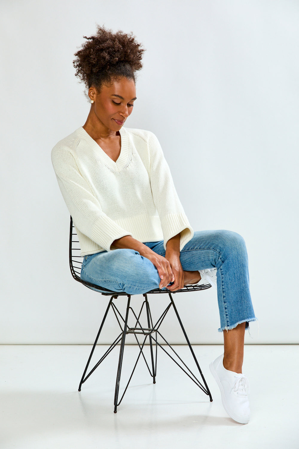 Girl in sand sweater