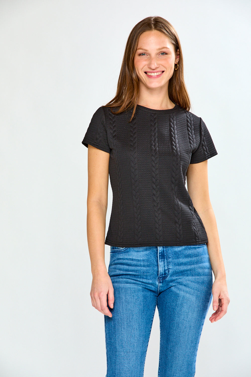 Woman wearing The Pamela Top in Cable
