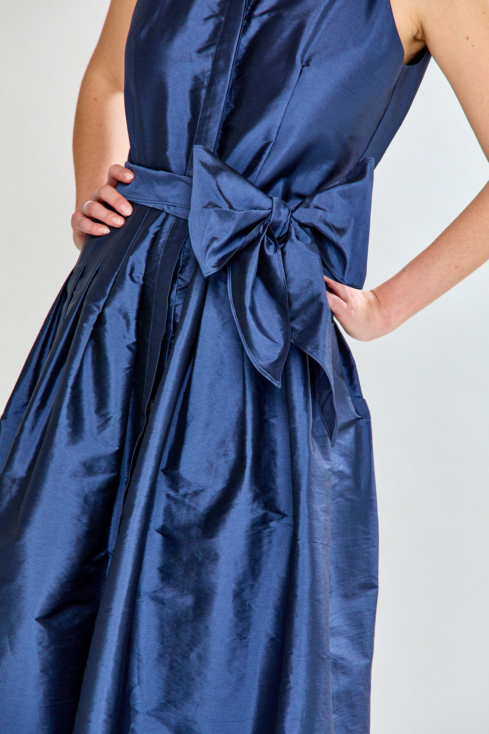 woman in navy dress