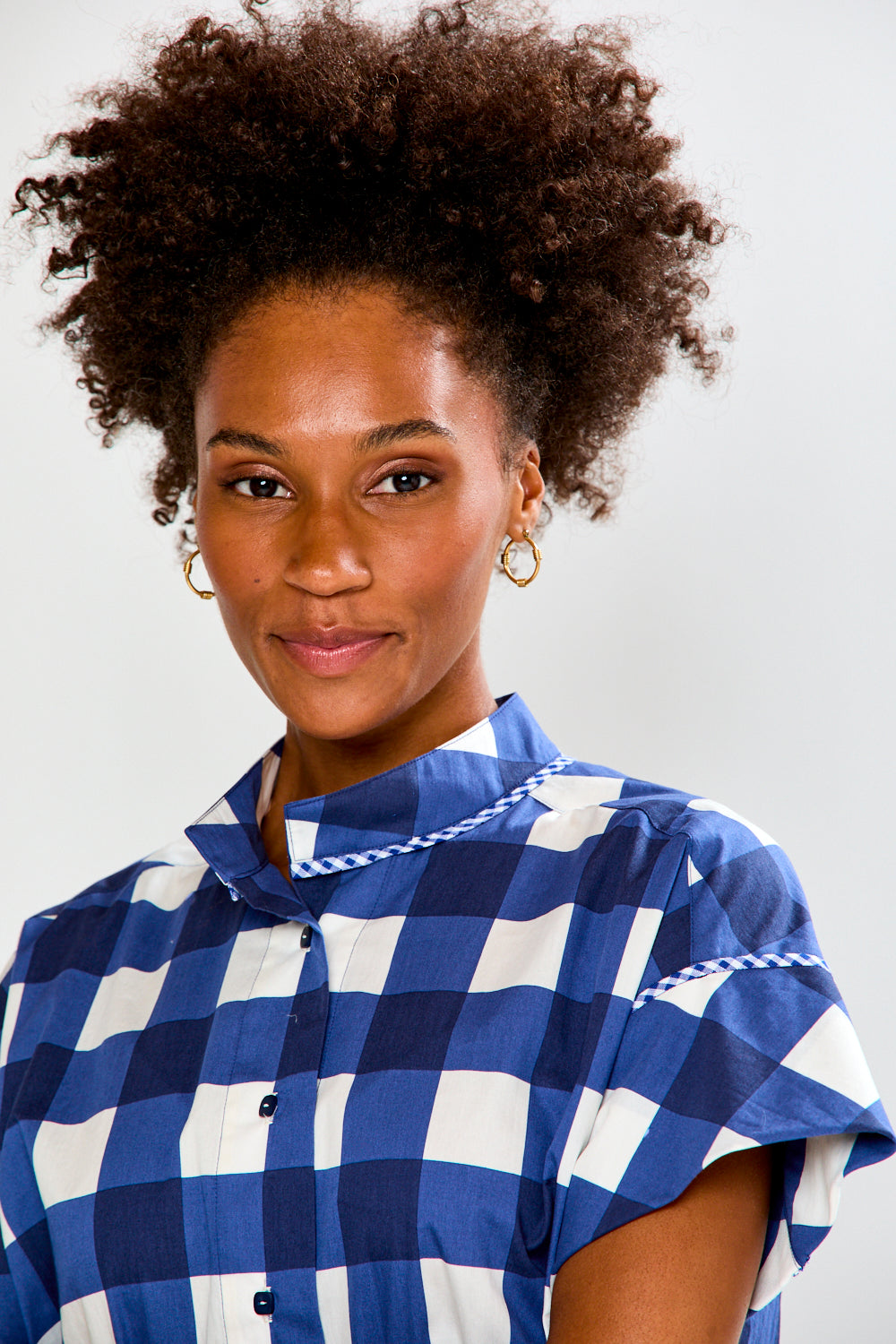 gingham dress womens Navy Chelsea Collar | Women's Dresses Flexible Fit A flowing silhouette that creates an elegant yet relaxed look Brass & Roe Elmina Gingham
