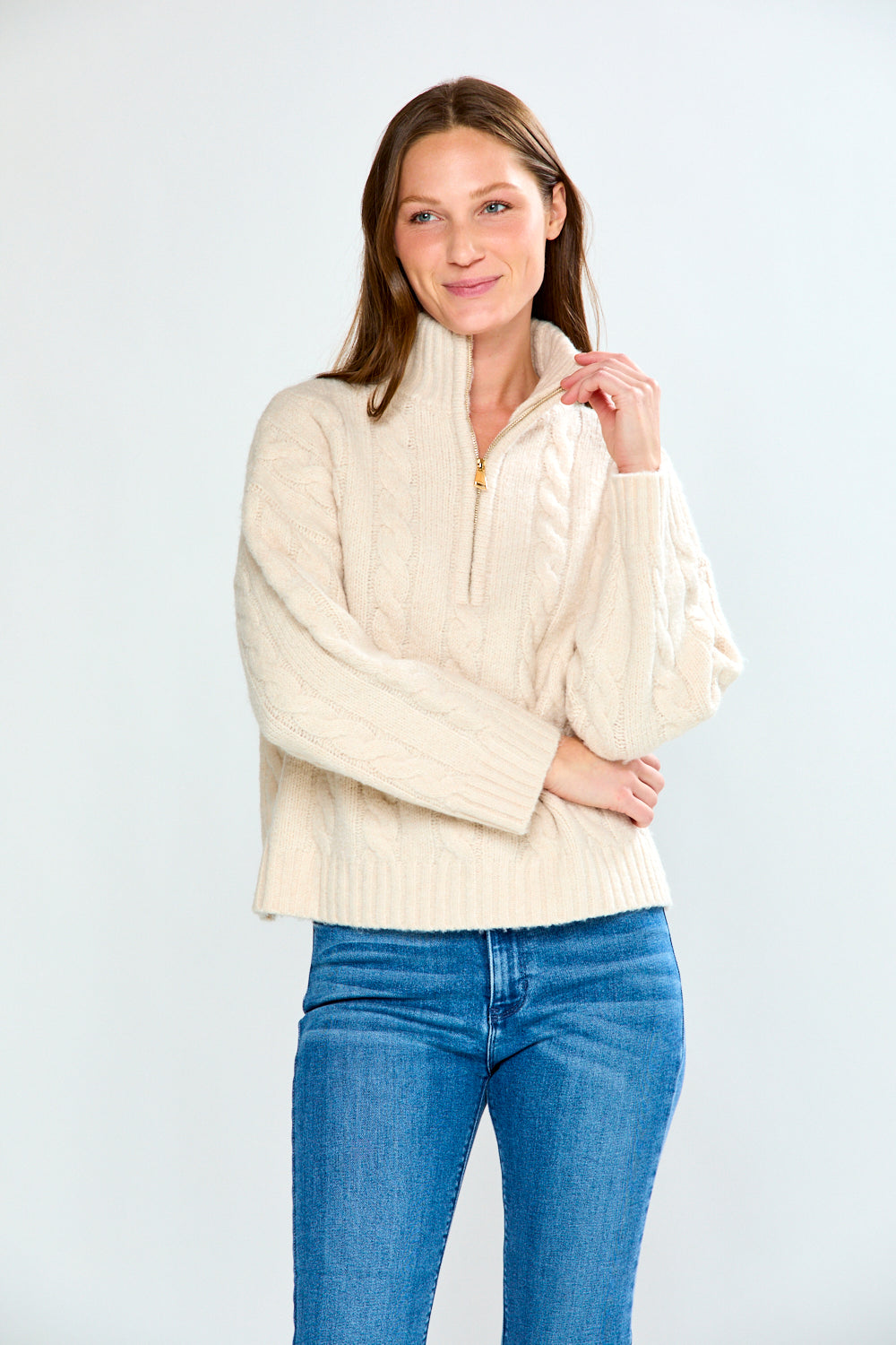 The Cable 3/4 Zip Up Pullover – Sara Campbell