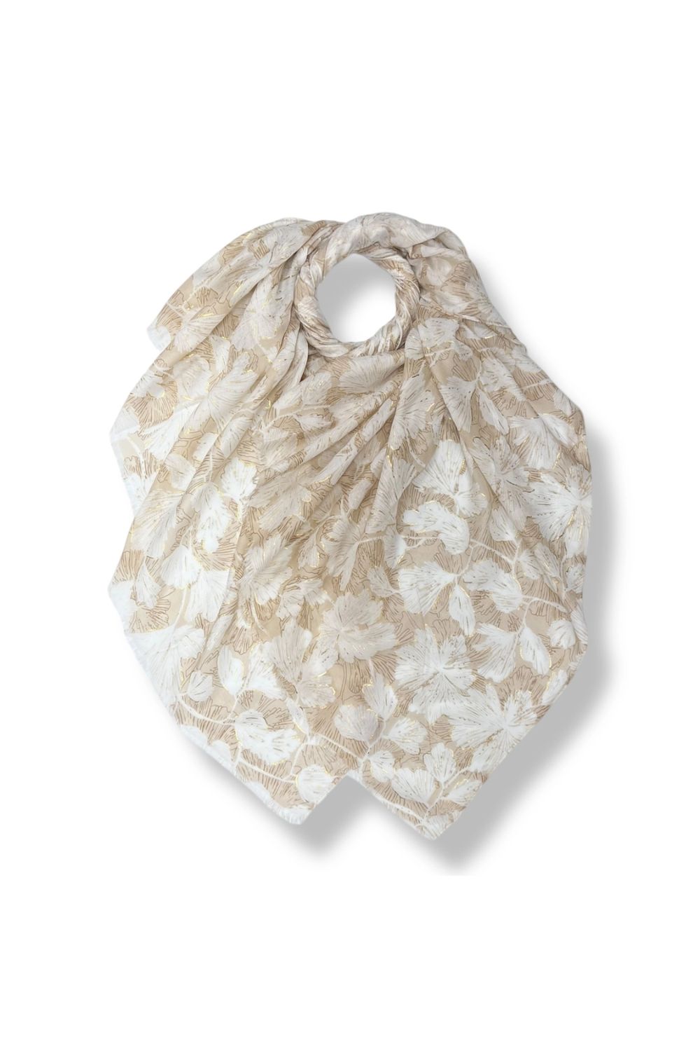 Beige floral print scarf