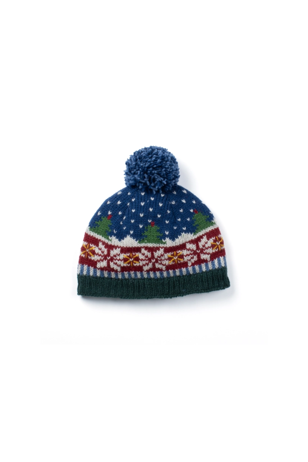 Knitted hat with a pom-pom on a white background