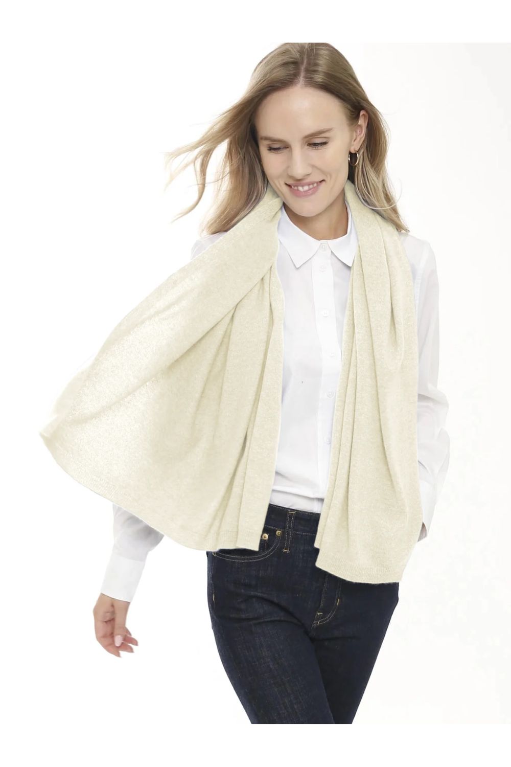 Woman in white cashmere scarf