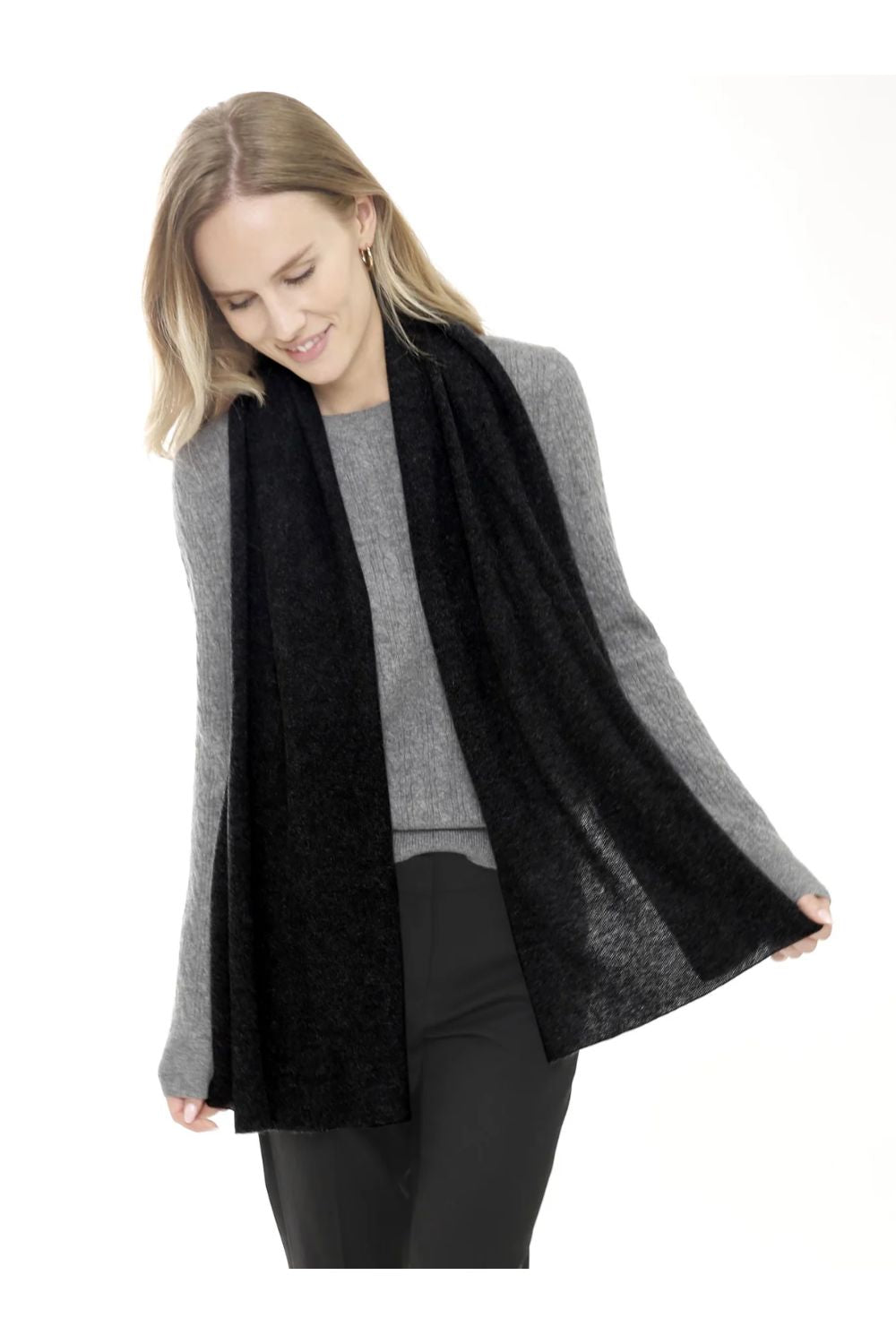 Woman in black cashmere scarf