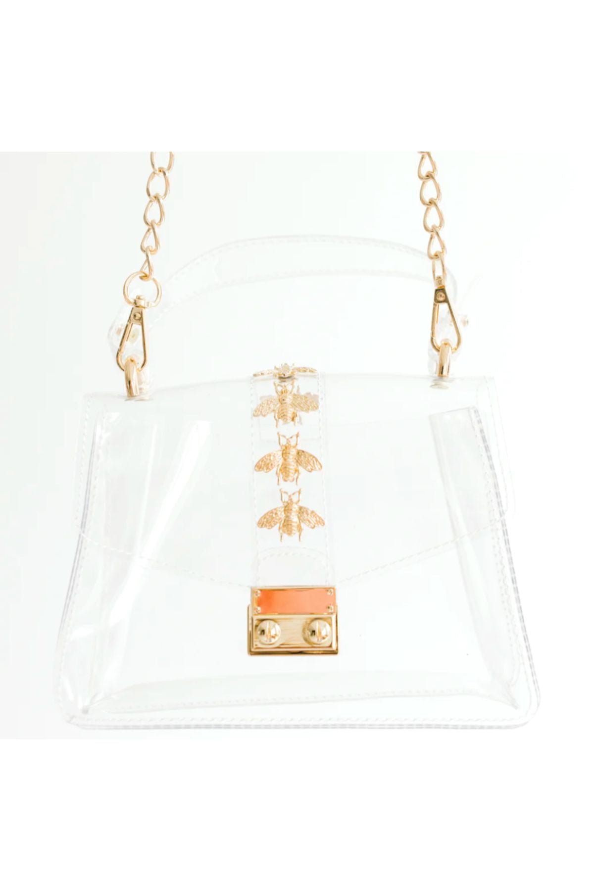 Clear handbag with gold bee detail