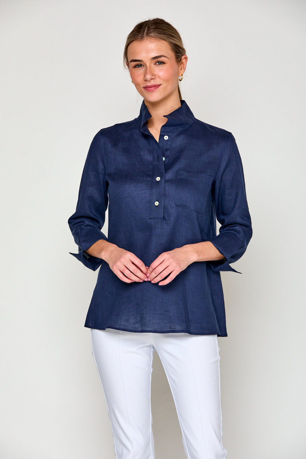 The Short Daniella Tunic in Solid Linen in Navy – Sara Campbell
