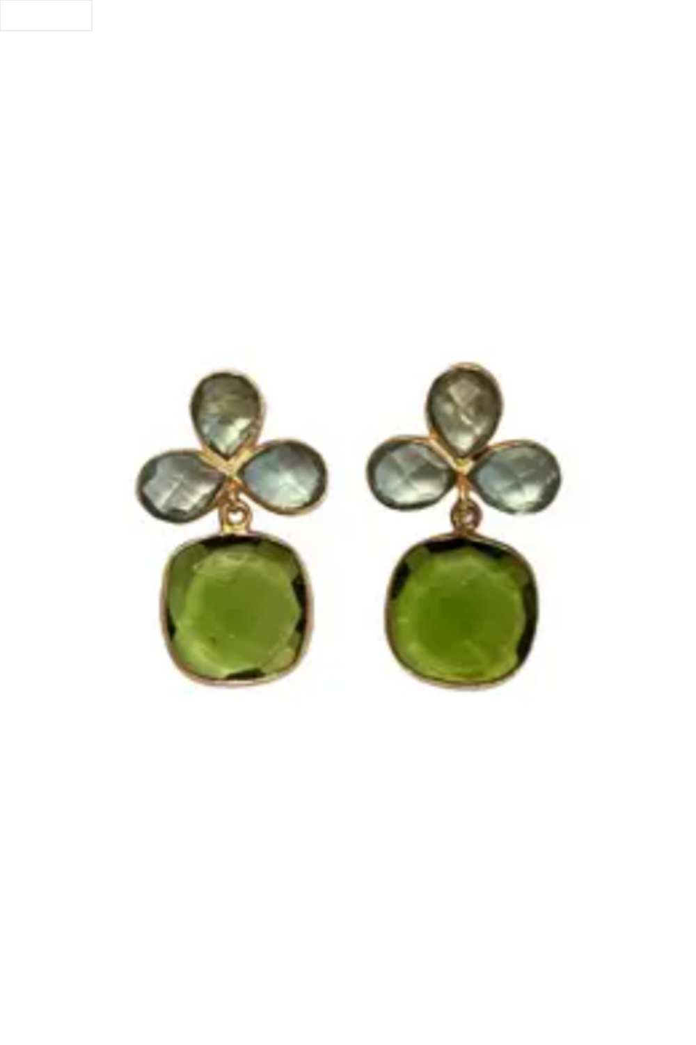 Pair of green stone earrings on a white background