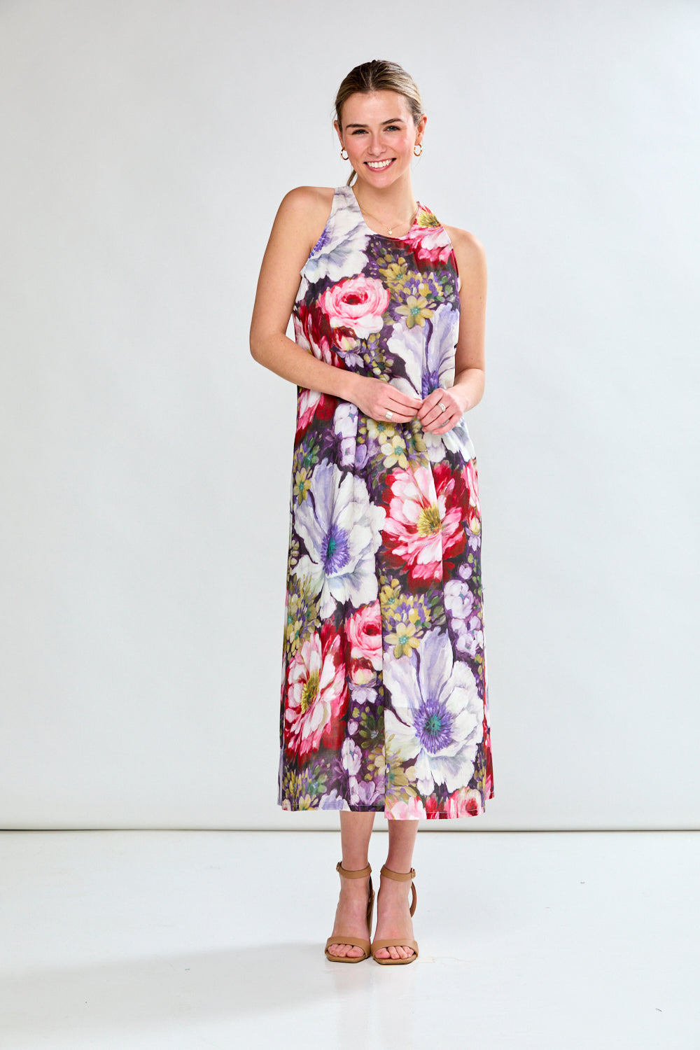 Woman in floral print dress 